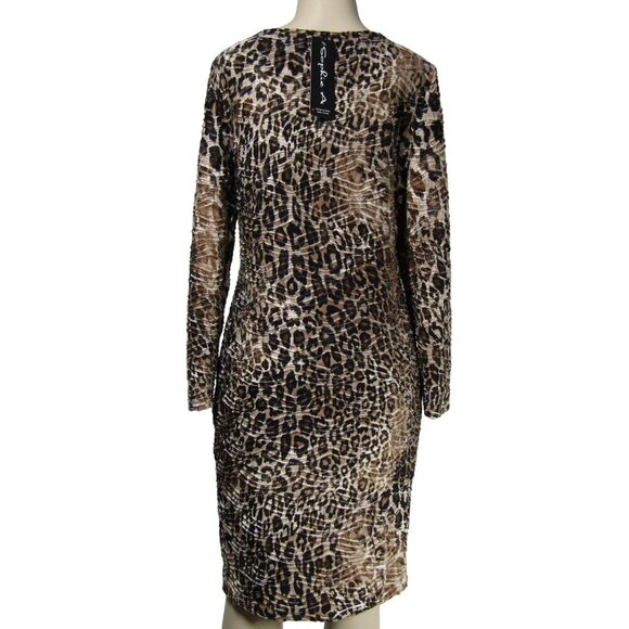 LEOPARD NWT Animal Print Safari Cheetah Textured Mob Wife knit Career Dress L - Picture 5 of 11